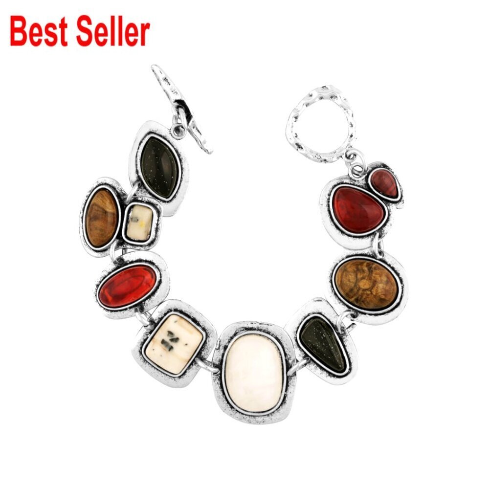 Geometric Metal Stone Bracelet, Alloy Steel Boho Statement Piece
